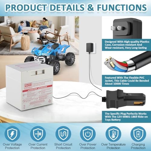 12-Volt Replacement Charger for Power Wheels Gray Battery with Orange Top Trend Times 4