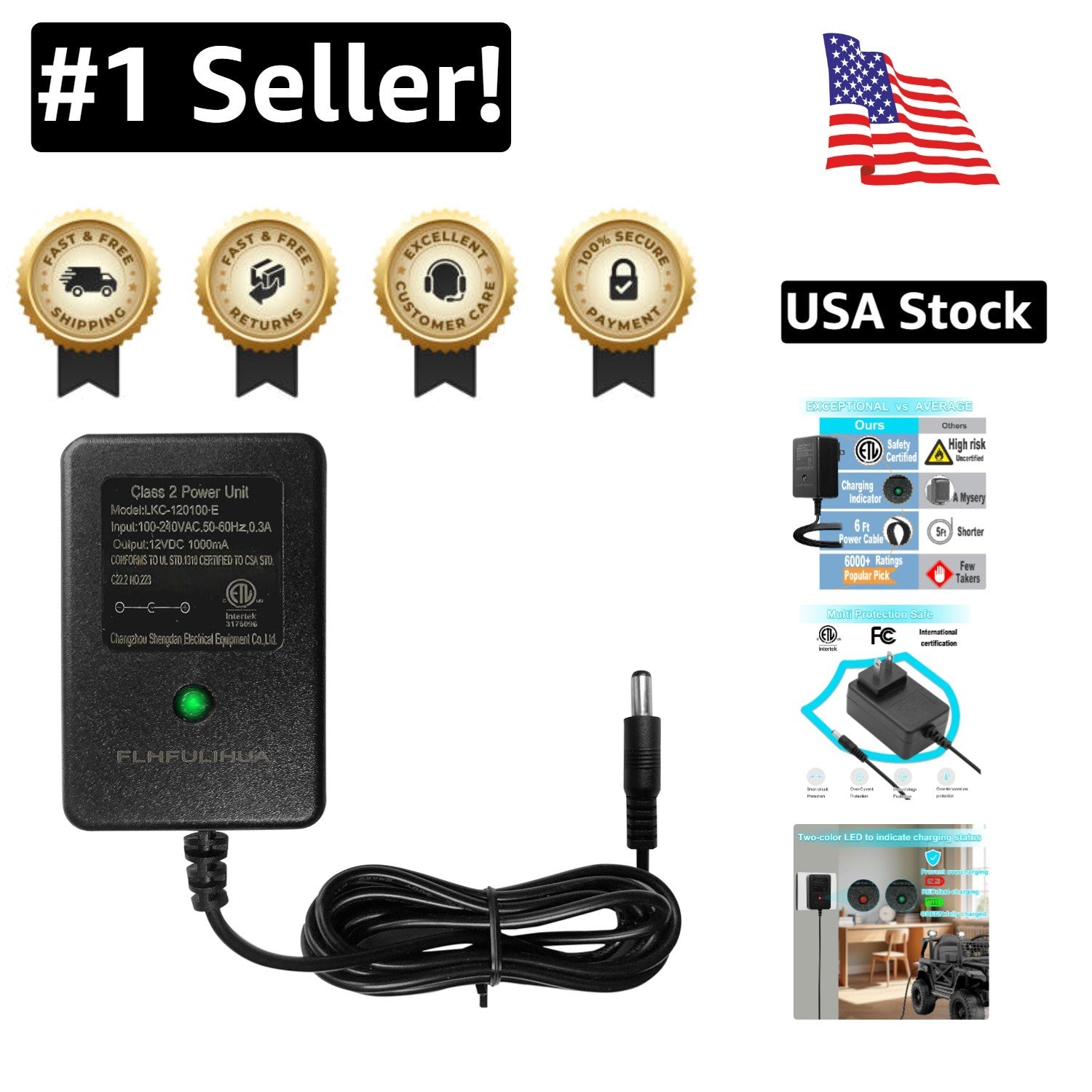 12 Volt Ride-On Toy Charger with LED Indicator Compatible with Major Brands Trend Times 0