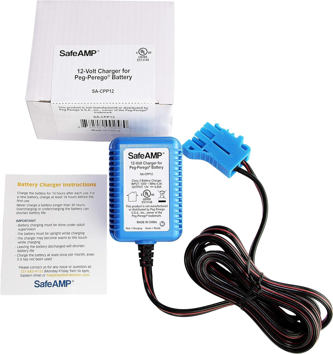 12 Volt UL Listed Battery Charger Compatible with Peg Perego 12V Battery for Jo Trend Times 1