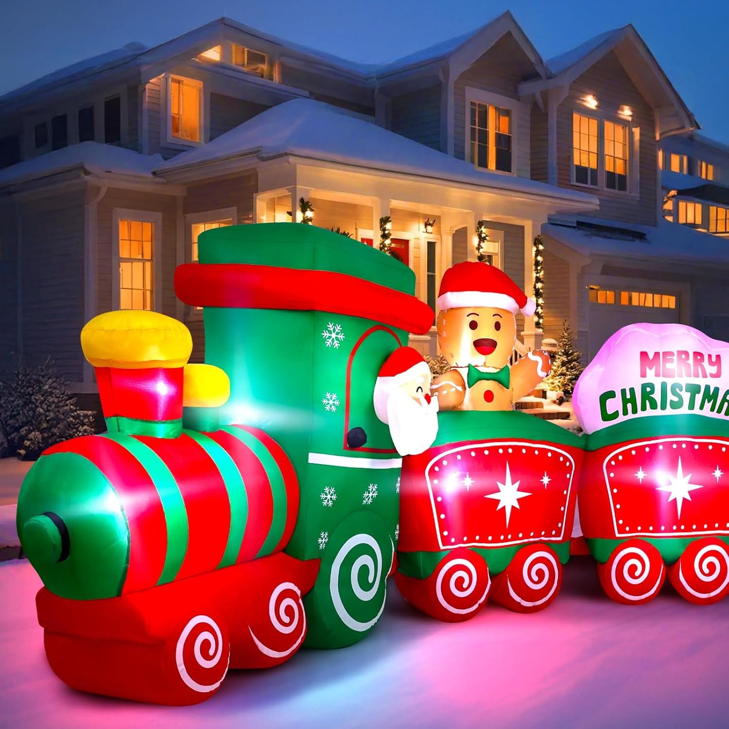 12ft Christmas Inflatable Train Featuring Santa Claus, Reindeer, and Gingerbread Man Trend Times 1