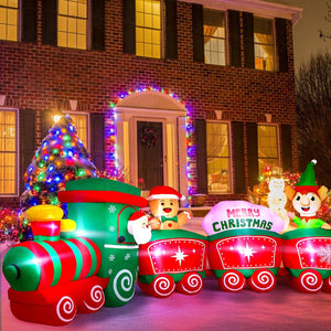 12ft Christmas Inflatable Train Featuring Santa Claus, Reindeer, and Gingerbread Man Trend Times 5