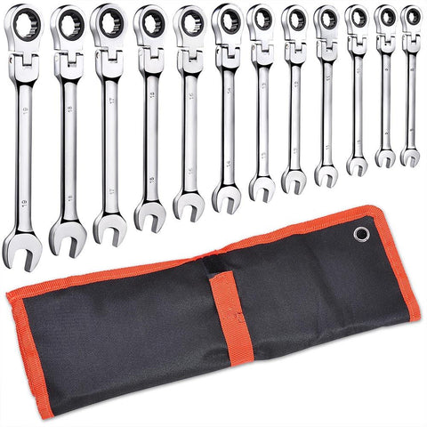 12pcs 8-19mm Metric Flexible Head Ratcheting Wrench 72 Teeth Spanner Tool w/ Bag Type 2