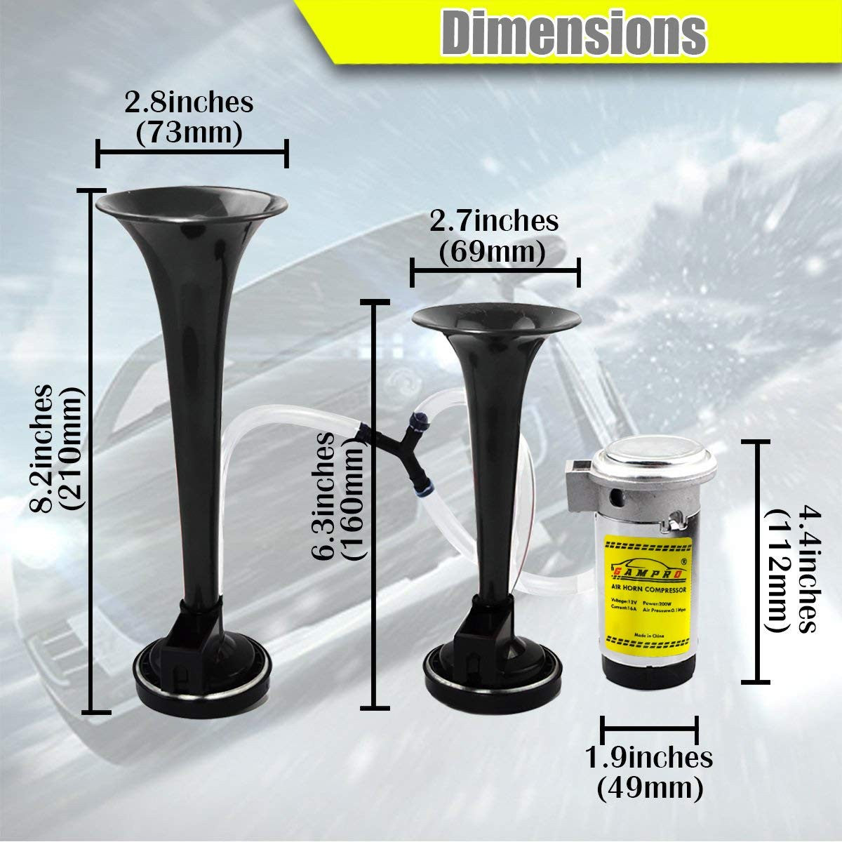 12V 135dB Dual Trumpet Air Horn with Compressor Super Loud Powerful Trend Times 1