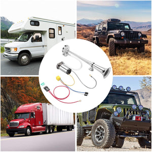 12V 150dB 18-Inch Chrome Zinc Single Trumpet Truck Air Horn Trend Times 3