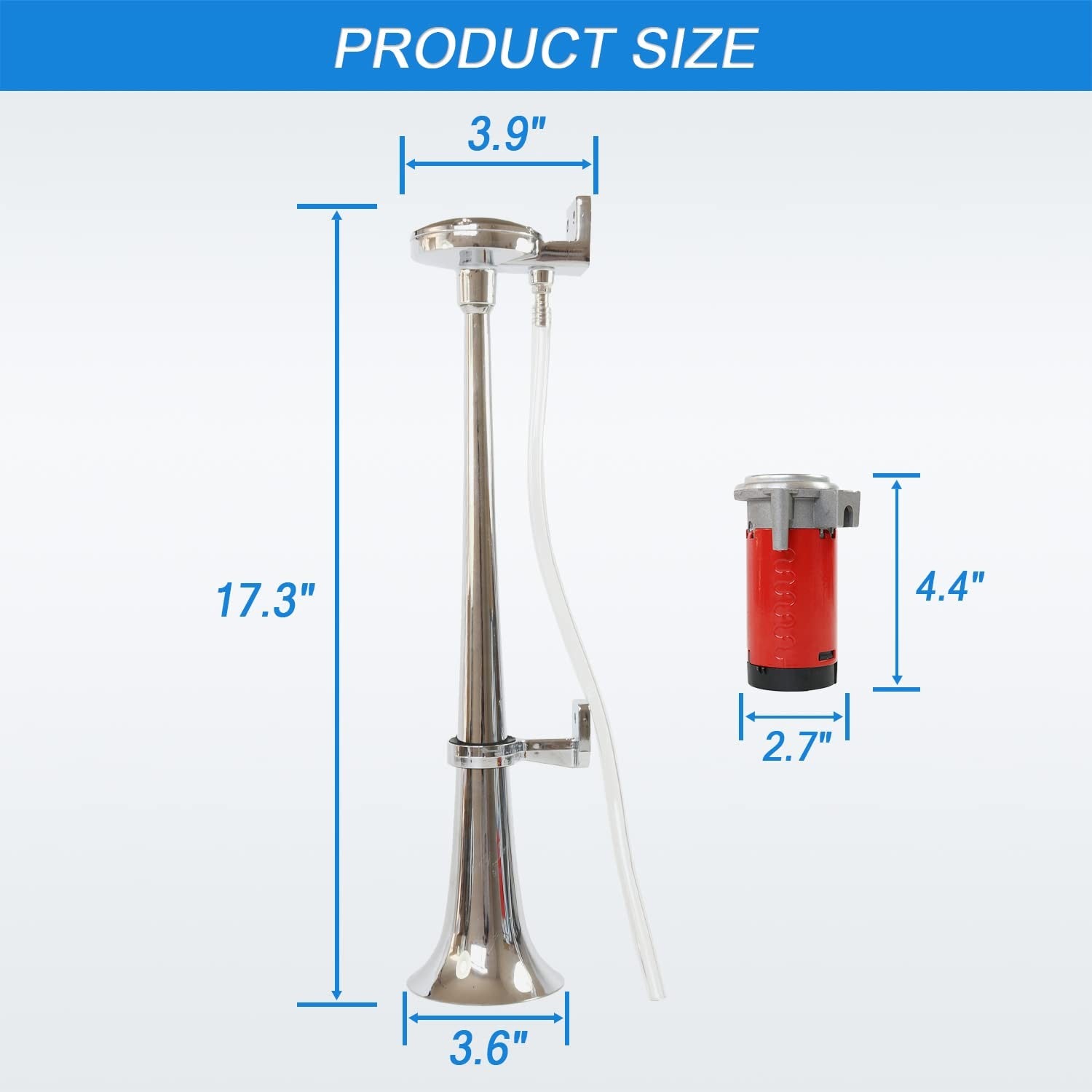 12V 150dB Chrome Zinc Single Train Trumpet Air Horn with Compressor for Trucks Trend Times 1