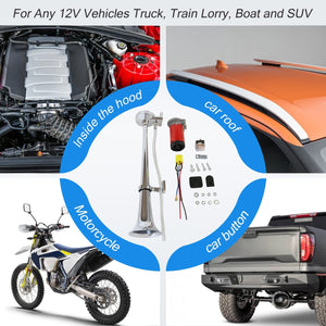12V 150dB Chrome Zinc Single Train Trumpet Air Horn with Compressor for Trucks Trend Times 3