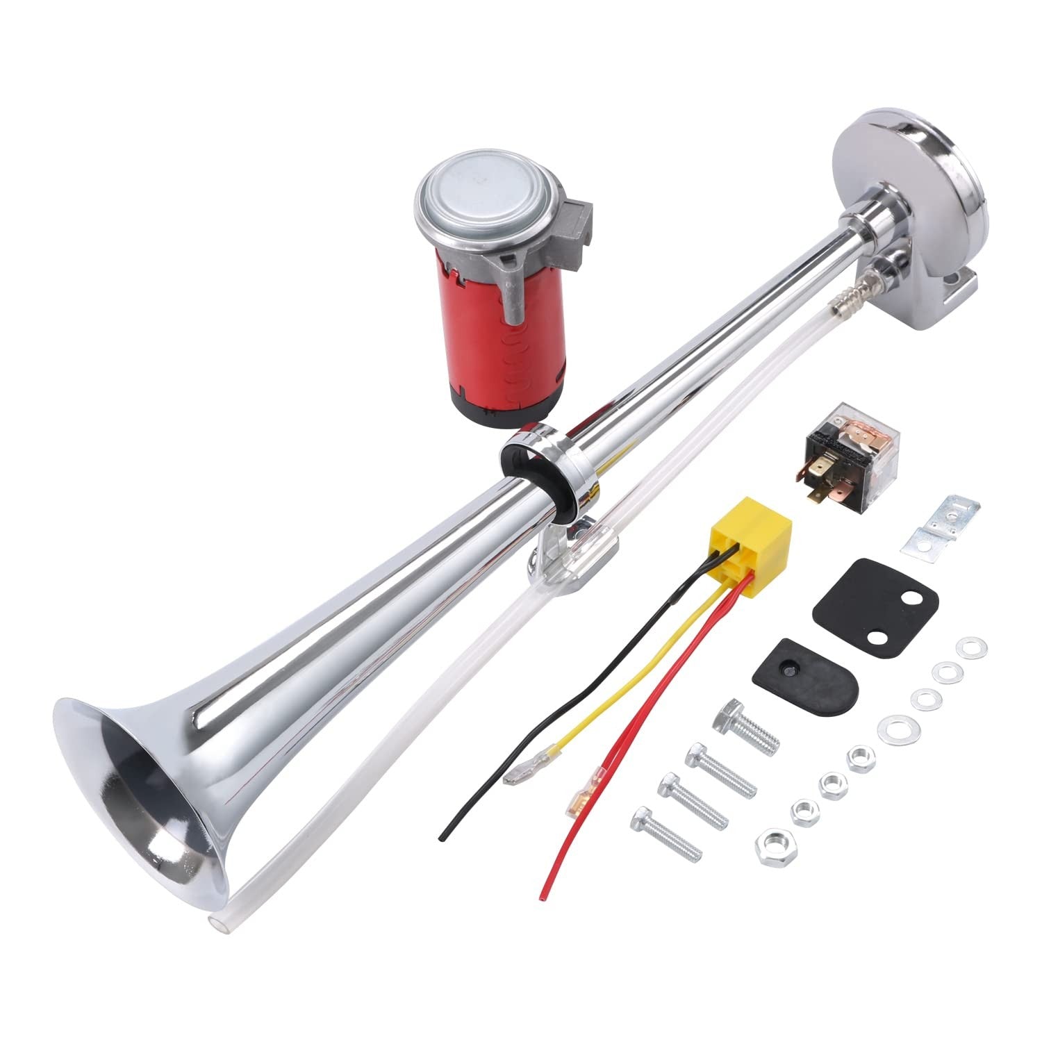 12V 150dB Chrome Zinc Single Train Trumpet Air Horn with Compressor for Trucks Trend Times Variant 0