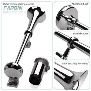 12V 150dB Air Horn Kit 18-Inch Chrome Zinc Single Trumpet Loud Truck Horn Trend Times 3