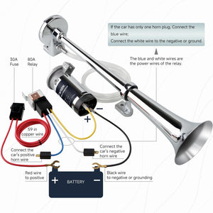 12V 150dB Air Horn Kit 18-Inch Chrome Zinc Single Trumpet Loud Truck Horn Trend Times 6