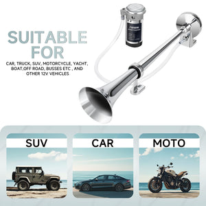 12V 150dB Air Horn Kit 18-Inch Chrome Zinc Single Trumpet Loud Truck Horn Trend Times 7