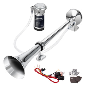 12V 150dB Air Horn Kit 18-Inch Chrome Zinc Single Trumpet Loud Truck Horn Trend Times Variant 0