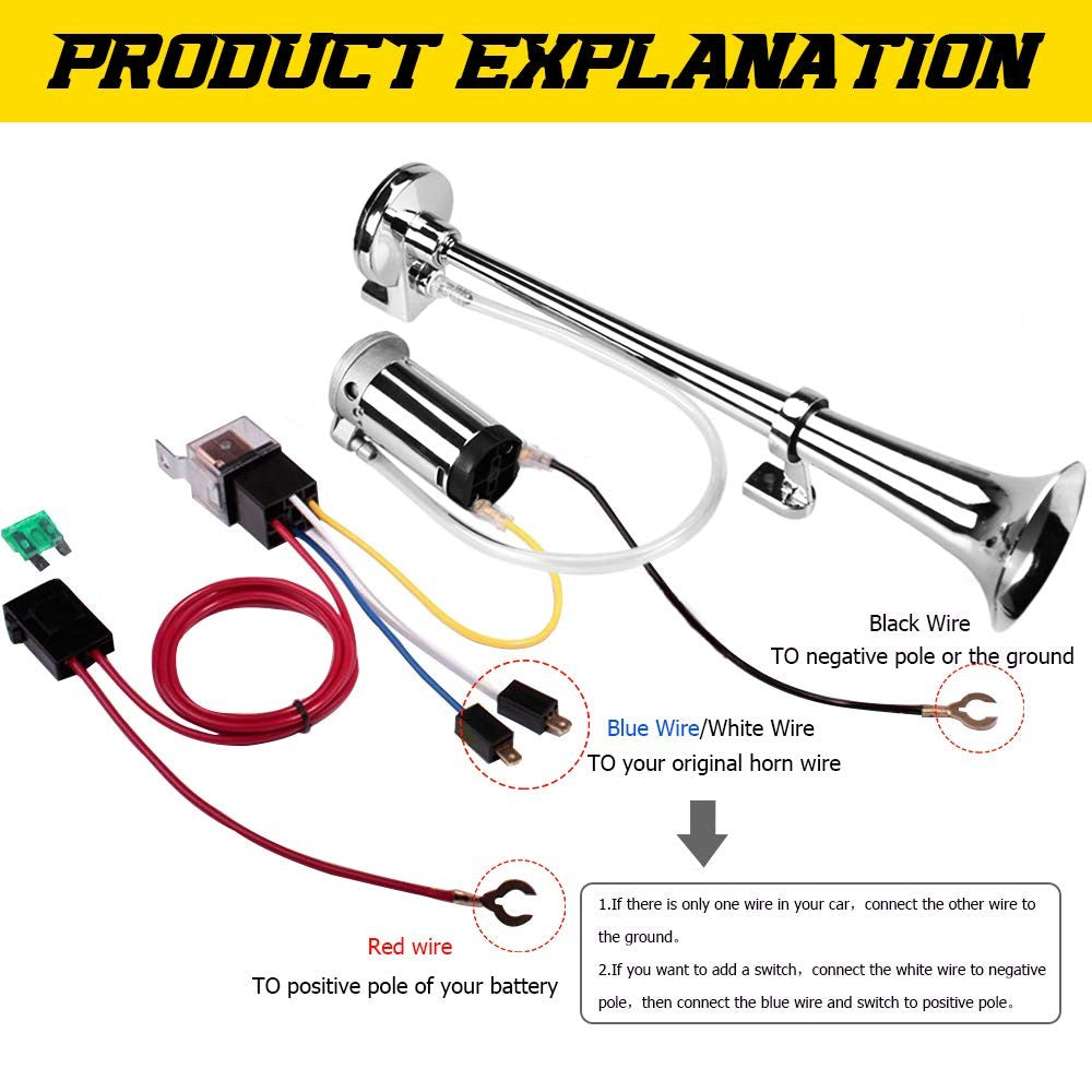 12V 150dB Single Trumpet Car and Truck Air Horn 18-Inch Chrome Zinc Trend Times 3