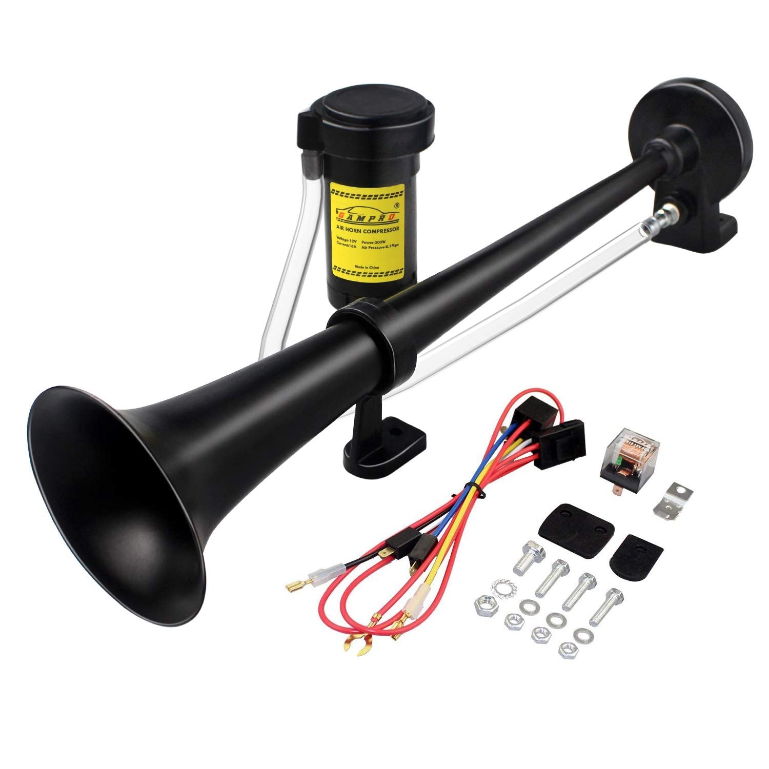 12V 150dB Single Trumpet Air Horn for Cars and Trucks, 18-Inch Chrome Zinc Finish Trend Times 0
