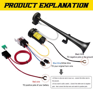 12V 150dB Single Trumpet Air Horn for Cars and Trucks, 18-Inch Chrome Zinc Finish Trend Times 4