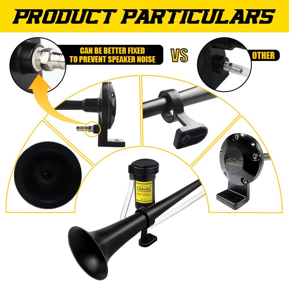 12V 150dB Single Trumpet Air Horn for Cars and Trucks, 18-Inch Chrome Zinc Finish Trend Times 6