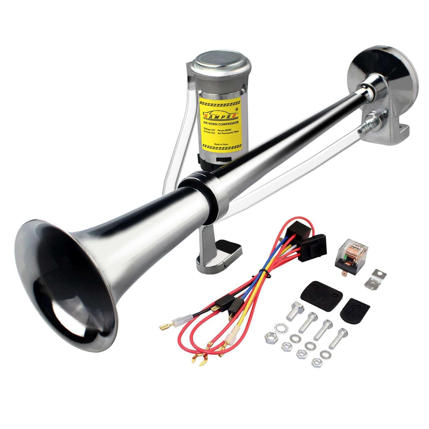 12V 150dB Single Trumpet Car and Truck Air Horn, 18-Inch Chrome Zinc Finish Trend Times 0