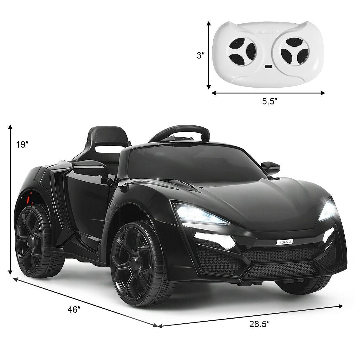 12V 2.4G RC Electric Vehicle with Lights in Black Trend Times 3