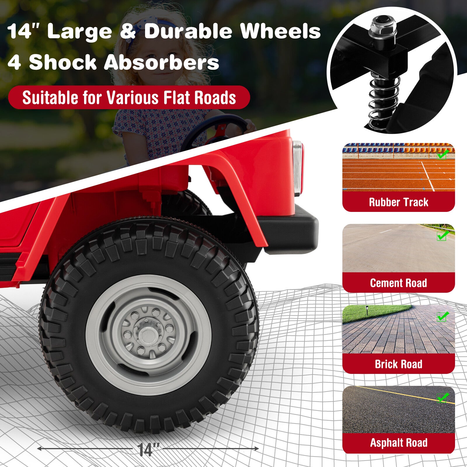 12V 2-Seater Battery Powered Ride-On Car with 3-Point Seat Belts and Doors Red Trend Times 6