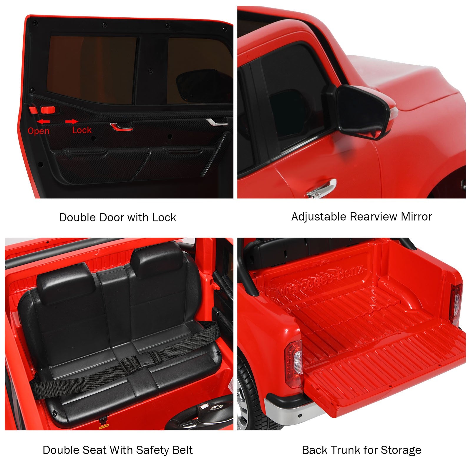 12V 2-Seater Kids Ride-On Car Licensed Mercedes Benz X-Class RC with Trunk Red Trend Times 10