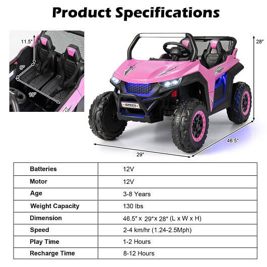 12V 2-Seater Kids Ride-On UTV with Slow Start and Music Pink Trend Times 4