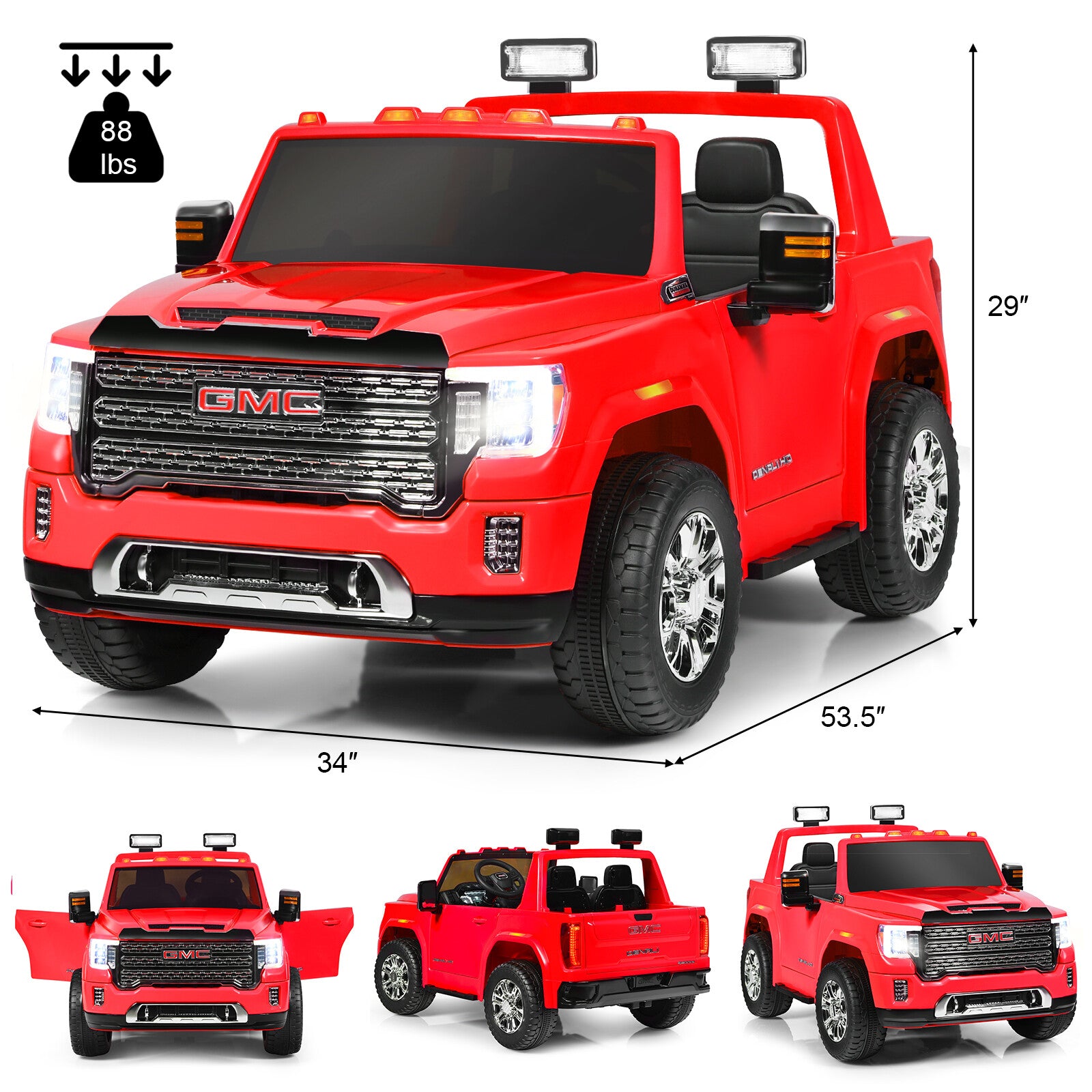 12V 2-Seater Licensed GMC Kids Electric Ride-On Truck with Remote Control and Storage Box, Red Trend Times 1