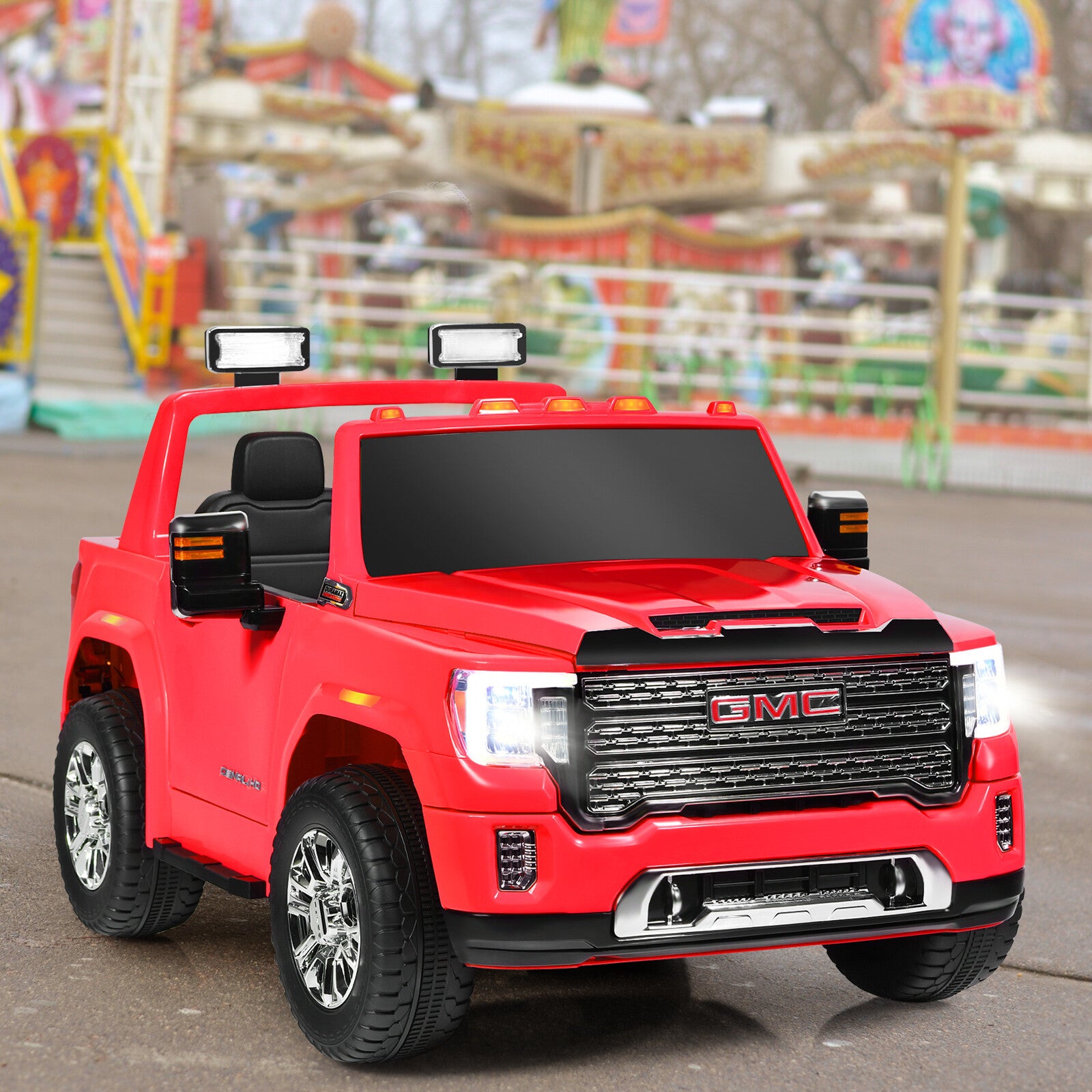 12V 2-Seater Licensed GMC Kids Electric Ride-On Truck with Remote Control and Storage Box, Red Trend Times 2