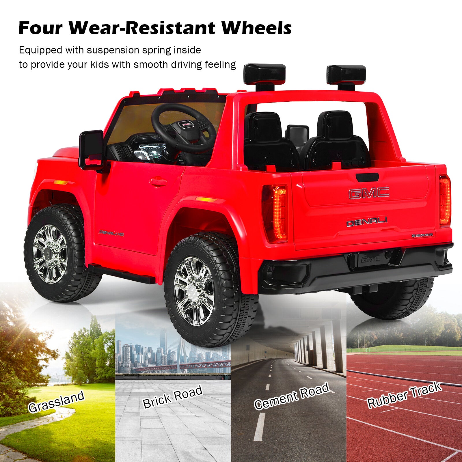 12V 2-Seater Licensed GMC Kids Electric Ride-On Truck with Remote Control and Storage Box, Red Trend Times 6