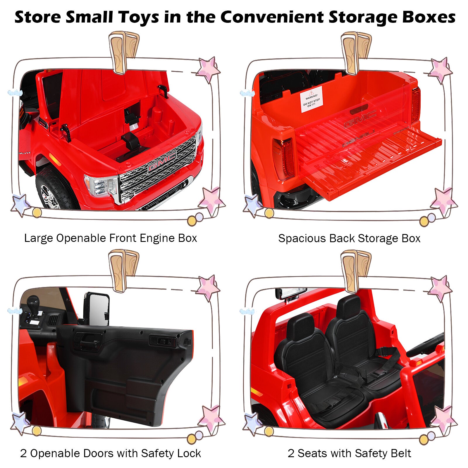 12V 2-Seater Licensed GMC Kids Electric Ride-On Truck with Remote Control and Storage Box, Red Trend Times 9