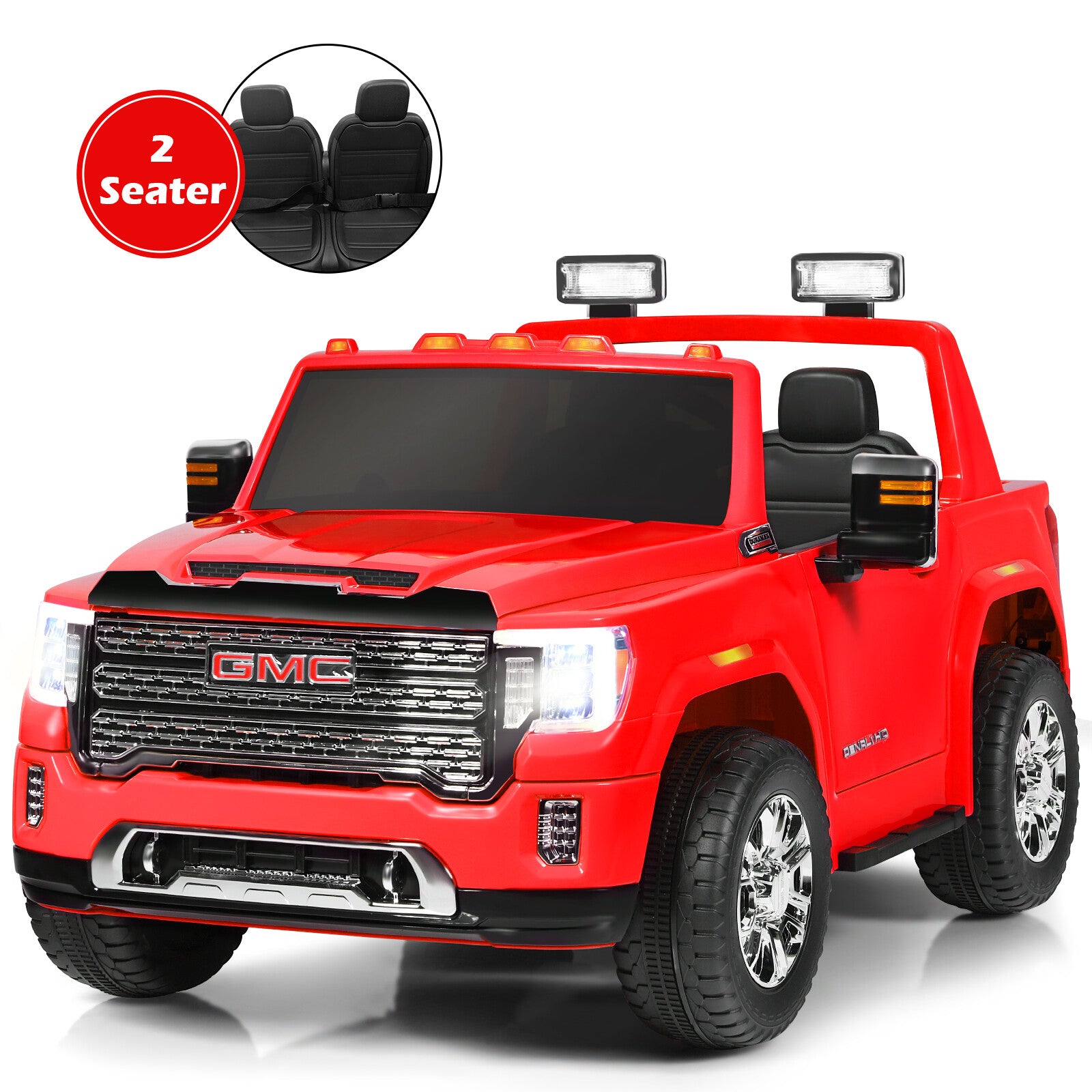 12V 2-Seater Licensed GMC Kids Electric Ride-On Truck with Remote Control and Storage Box, Red Trend Times Variant 0