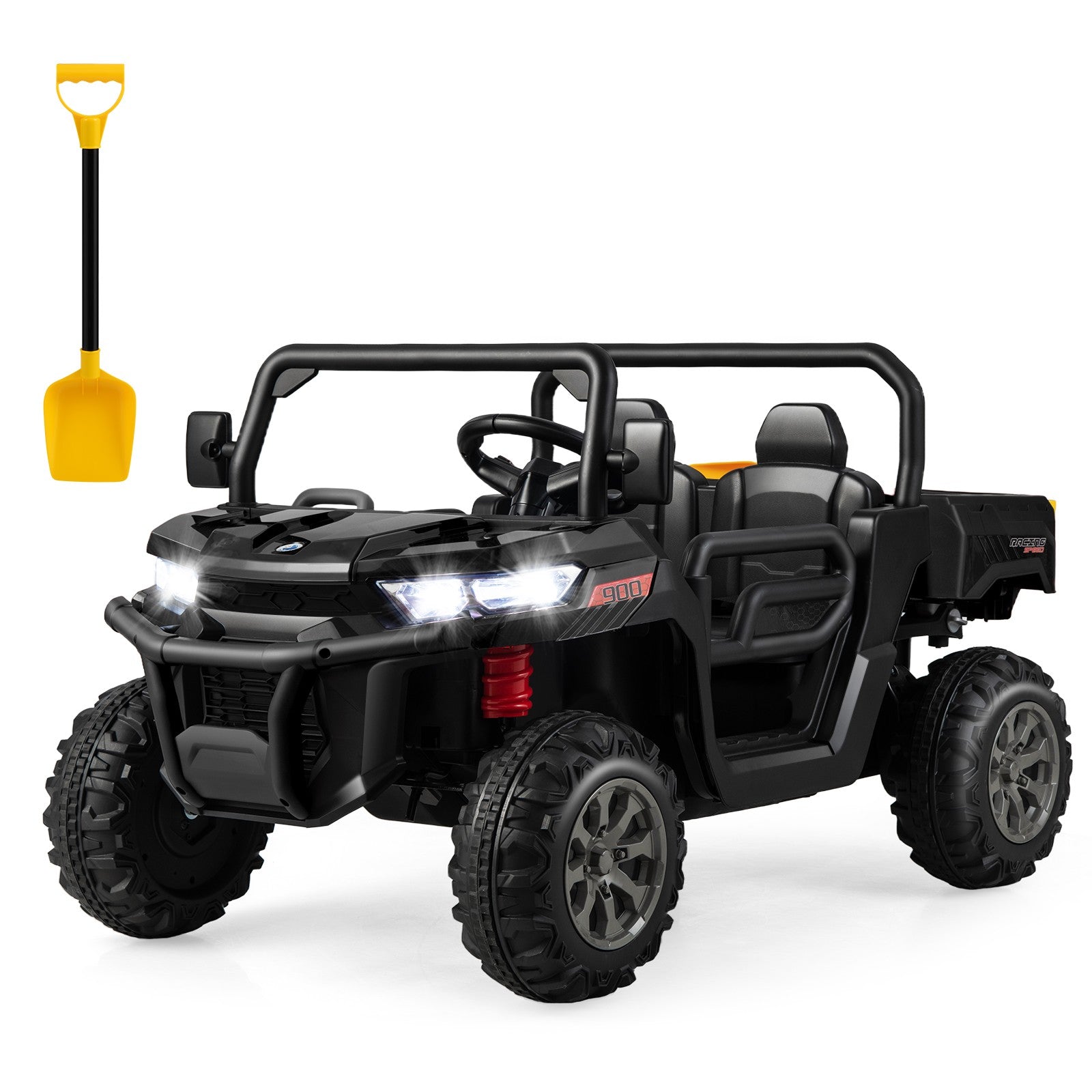 12V 2-Seater Electric Ride-On UTV Dump Truck with Remote Control, Dump Bed, and Shovel - Black Trend Times 0