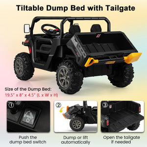 12V 2-Seater Electric Ride-On UTV Dump Truck with Remote Control, Dump Bed, and Shovel - Black Trend Times 6