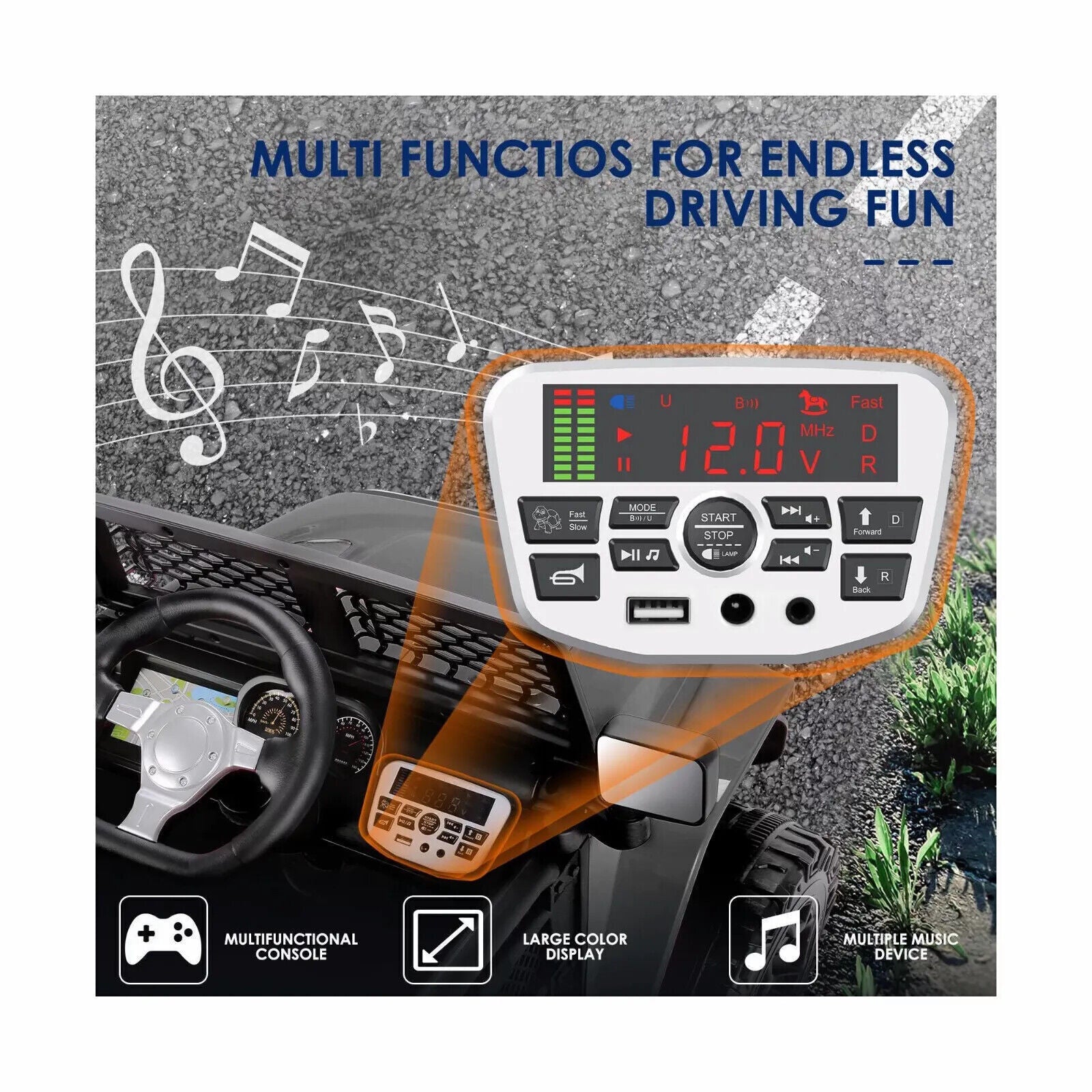 12V Two-Seat Electric Ride-On Truck with Remote Control, LED Lights, and MP3 for Kids Trend Times 14