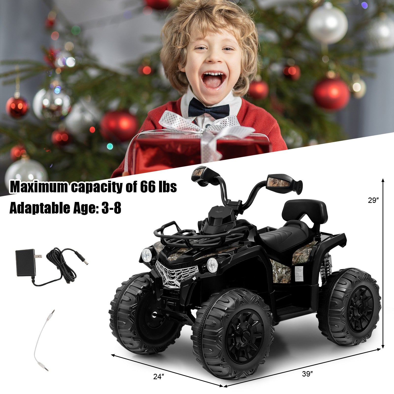 12V 2-Speed Kids Electric Ride-On ATV 4-Wheeler Quad with MP3 and Headlights Black Trend Times 1