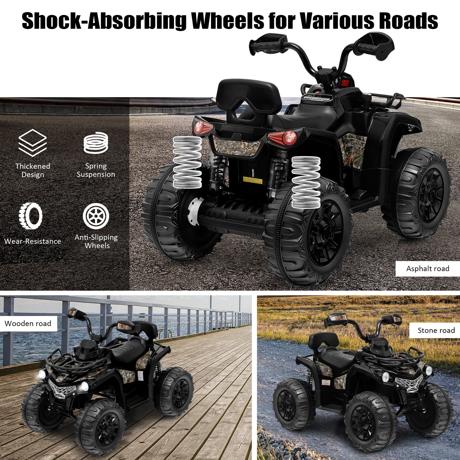 12V 2-Speed Kids Electric Ride-On ATV 4-Wheeler Quad with MP3 and Headlights Black Trend Times 4