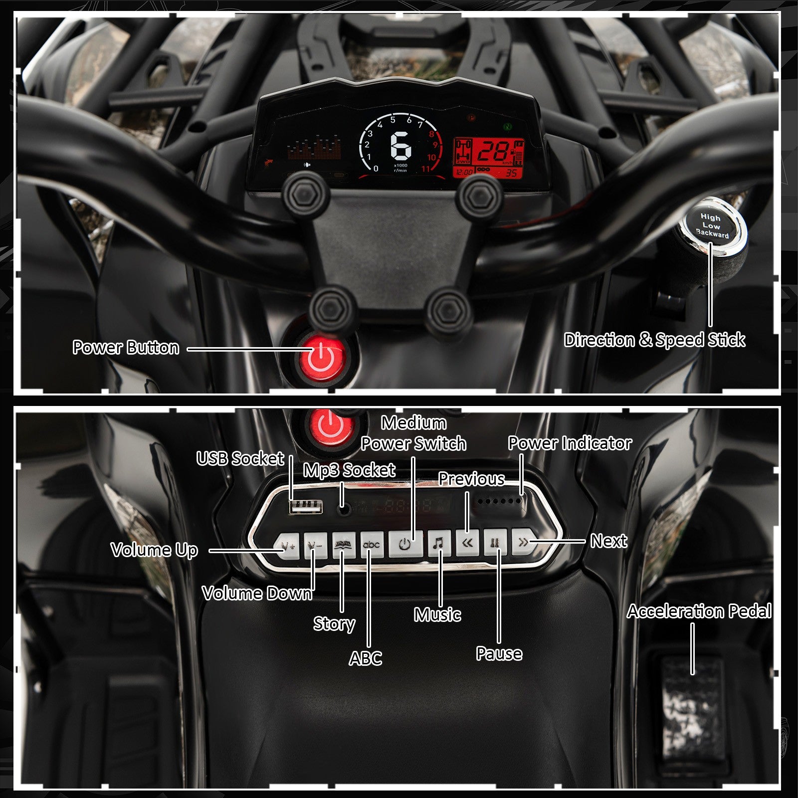12V 2-Speed Kids Electric Ride-On ATV 4-Wheeler Quad with MP3 and Headlights Black Trend Times 5