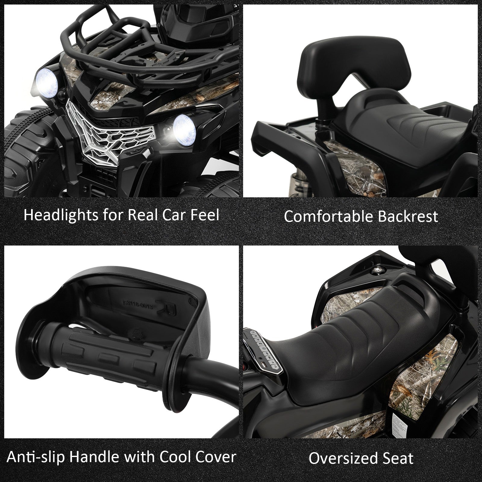 12V 2-Speed Kids Electric Ride-On ATV 4-Wheeler Quad with MP3 and Headlights Black Trend Times 7