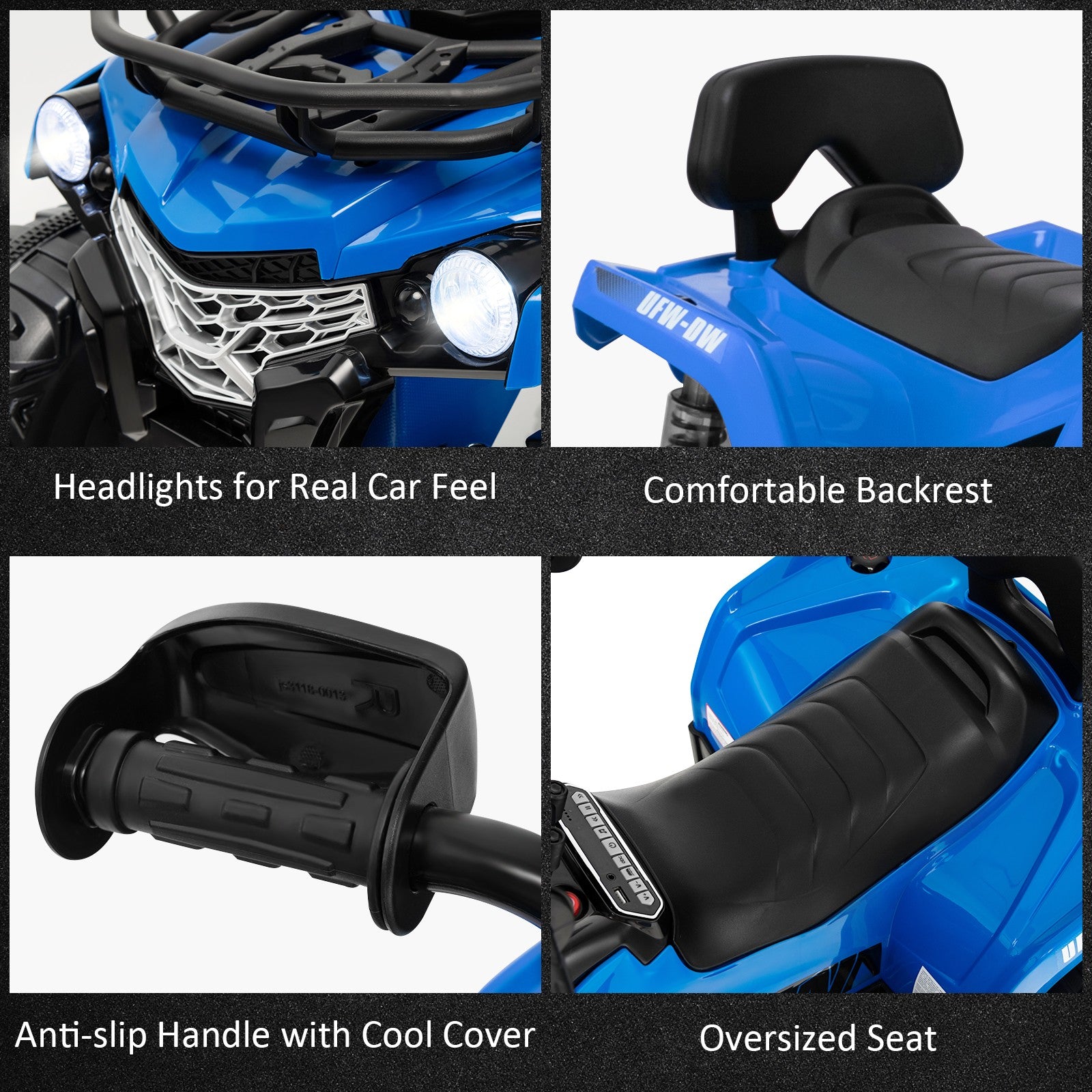 12V Electric Kids Ride-On ATV 4-Wheeler Quad with 2 Speeds, MP3, and Headlights Blue Trend Times 7