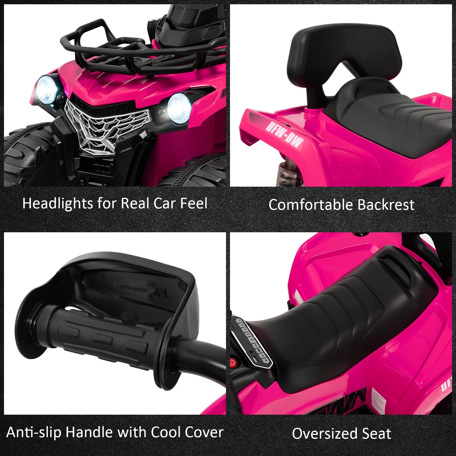 12V Electric Kids Ride-On ATV 4 Wheeler Quad with 2 Speeds, MP3 Player, and Headlights in Pink Trend Times 7