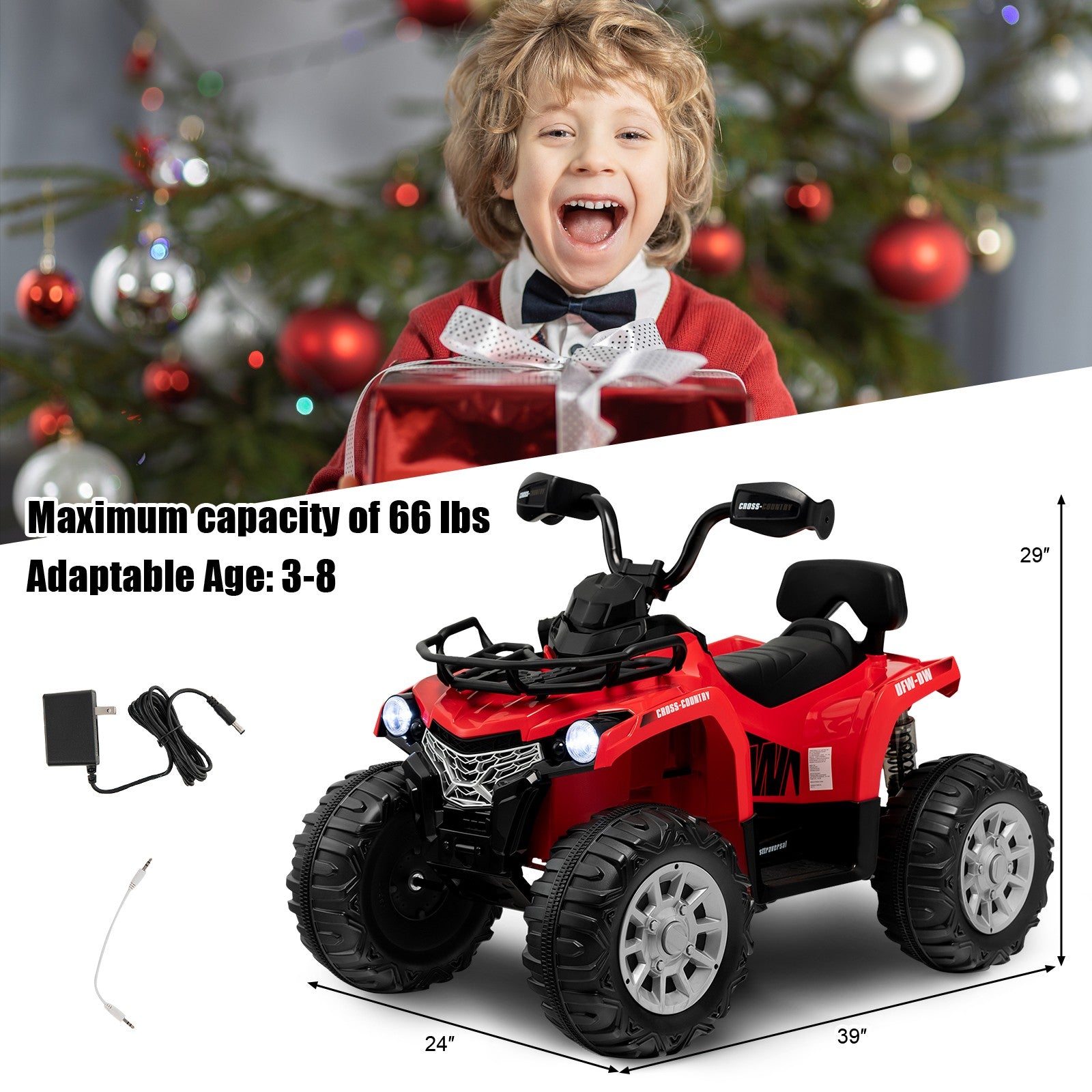 12V Electric Kids Ride-On ATV 4 Wheeler Quad with 2 Speeds MP3 and Headlights Red Trend Times 1