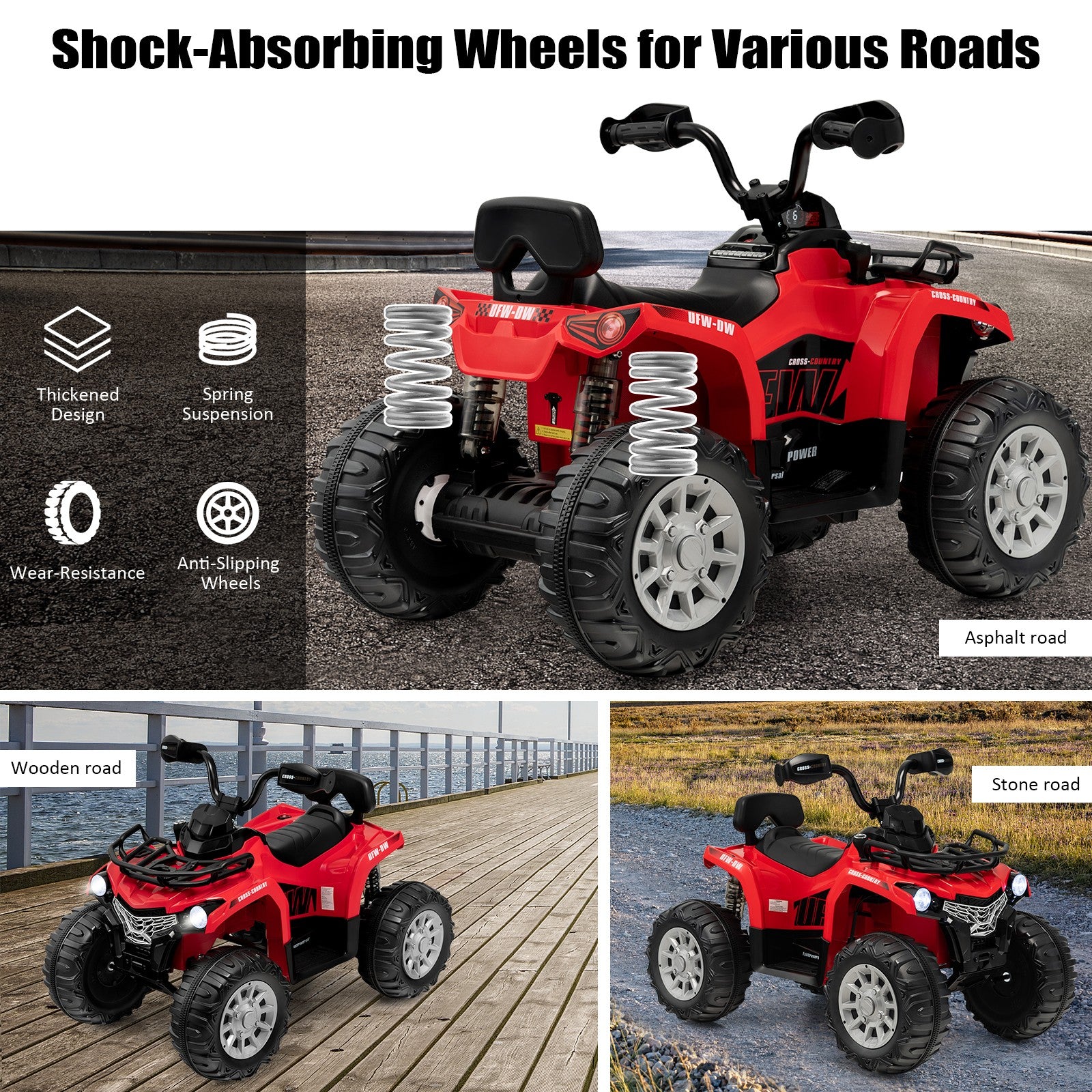 12V Electric Kids Ride-On ATV 4 Wheeler Quad with 2 Speeds MP3 and Headlights Red Trend Times 4