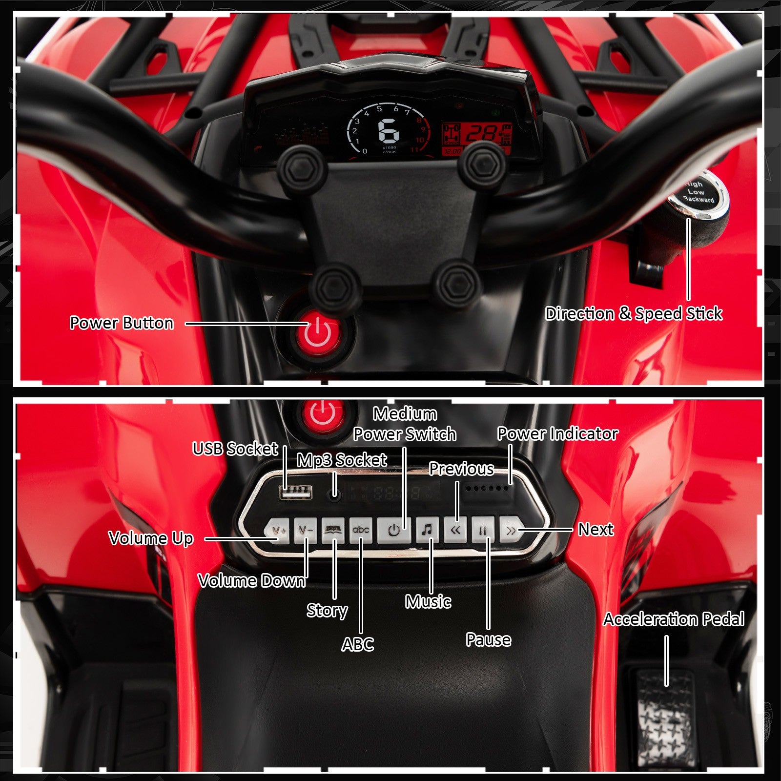 12V Electric Kids Ride-On ATV 4 Wheeler Quad with 2 Speeds MP3 and Headlights Red Trend Times 5