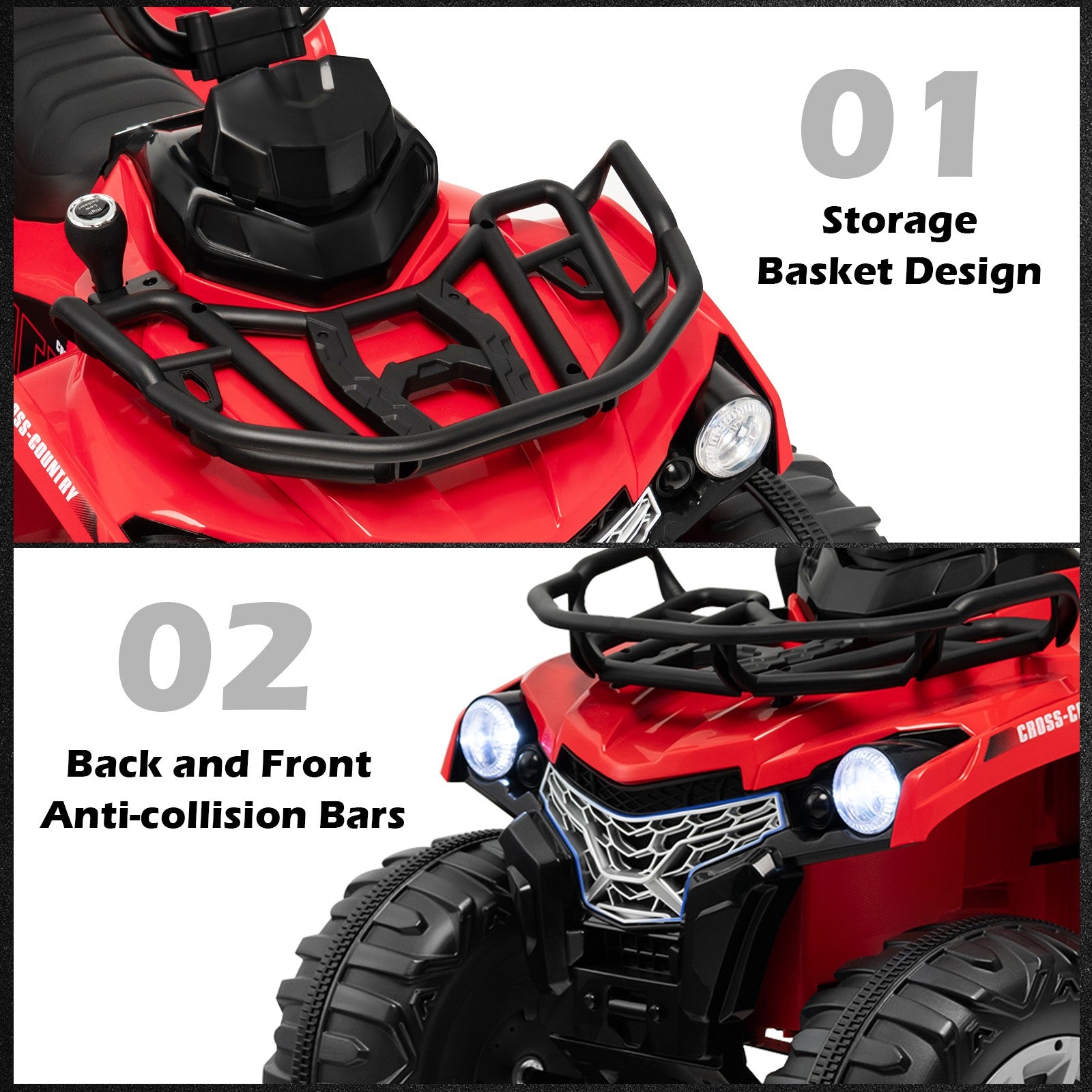 12V Electric Kids Ride-On ATV 4 Wheeler Quad with 2 Speeds MP3 and Headlights Red Trend Times 6