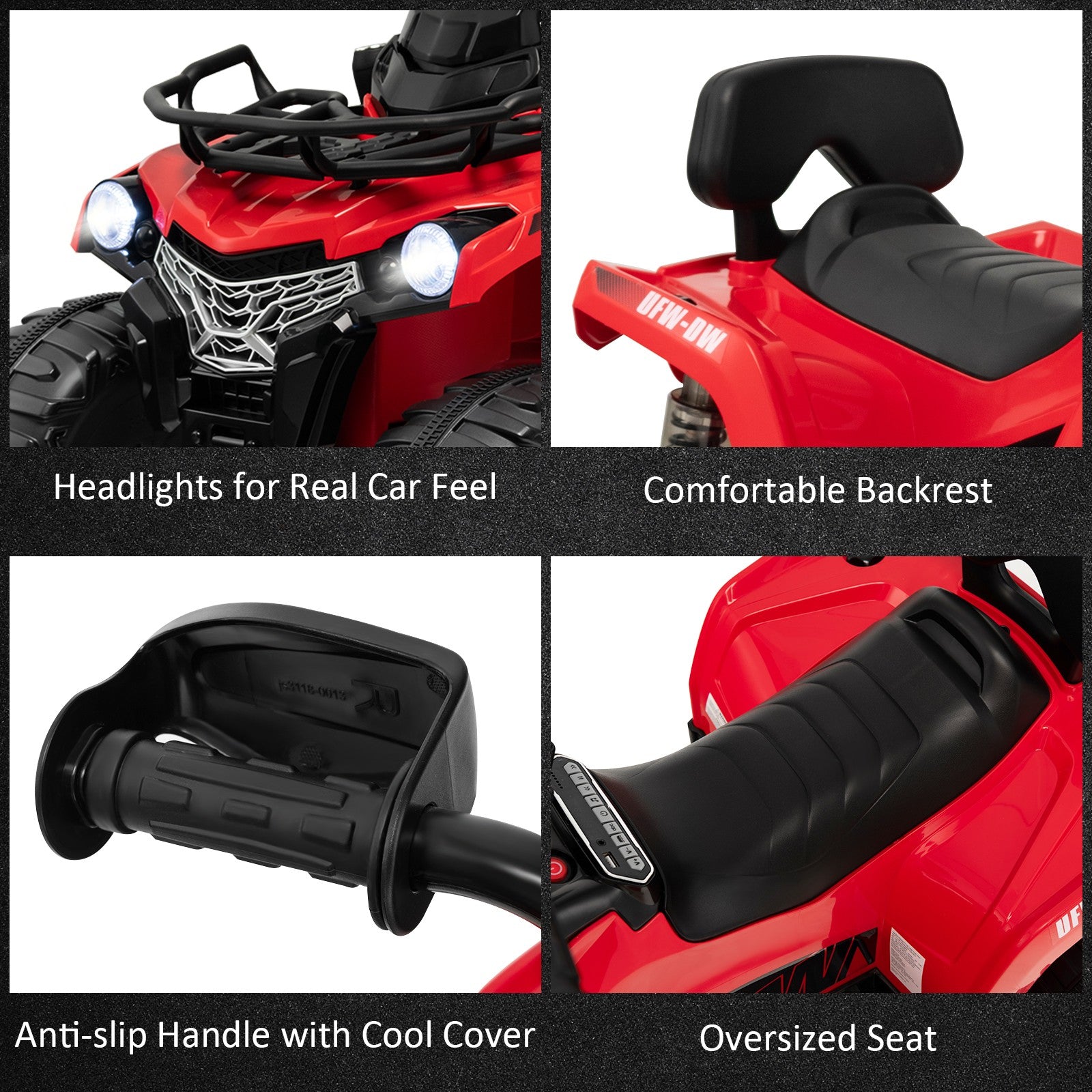 12V Electric Kids Ride-On ATV 4 Wheeler Quad with 2 Speeds MP3 and Headlights Red Trend Times 7