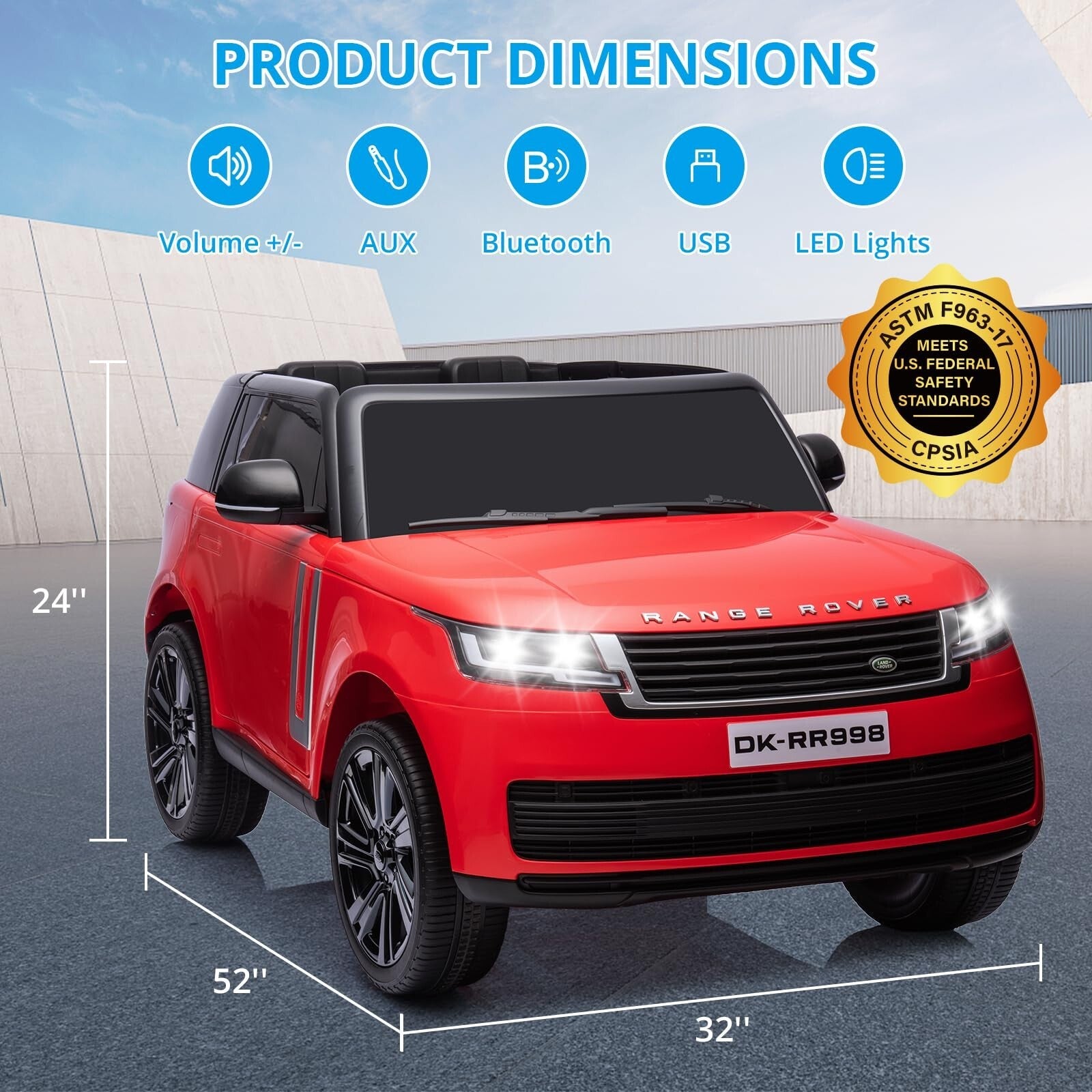 12V/24V 2-Seater Ride-On Land Rover Truck Toy Car with Remote Control Red Trend Times 22