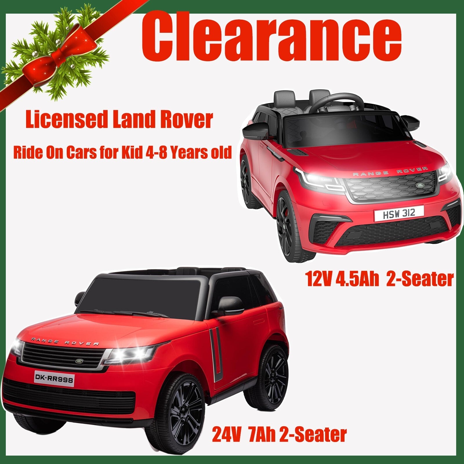12V/24V 2-Seater Ride-On Land Rover Truck Toy Car with Remote Control Red Trend Times 7