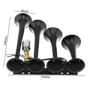 12V/24V Truck and Train Air Horn, 185dB Loud Four Trumpet Air Horn for Cars Trend Times 1