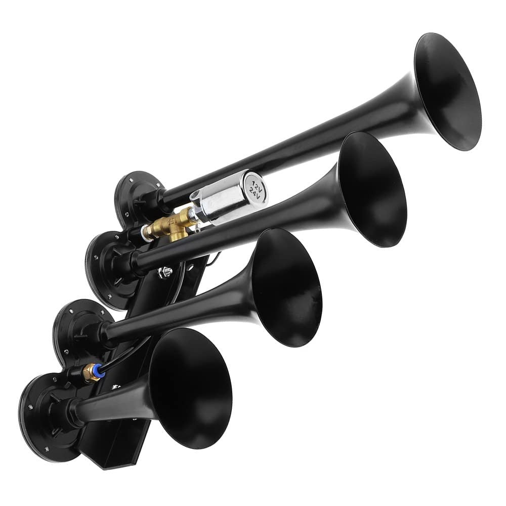 12V/24V Air Horn for Truck and Train - 185dB Loud Four Trumpet Air Horn Trend Times 6