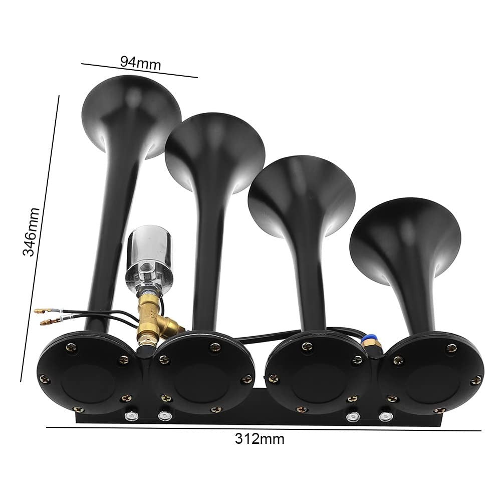 12V/24V Truck and Train Air Horn 185dB Super Loud Four Trumpet Air Horn for Cars Trend Times 1