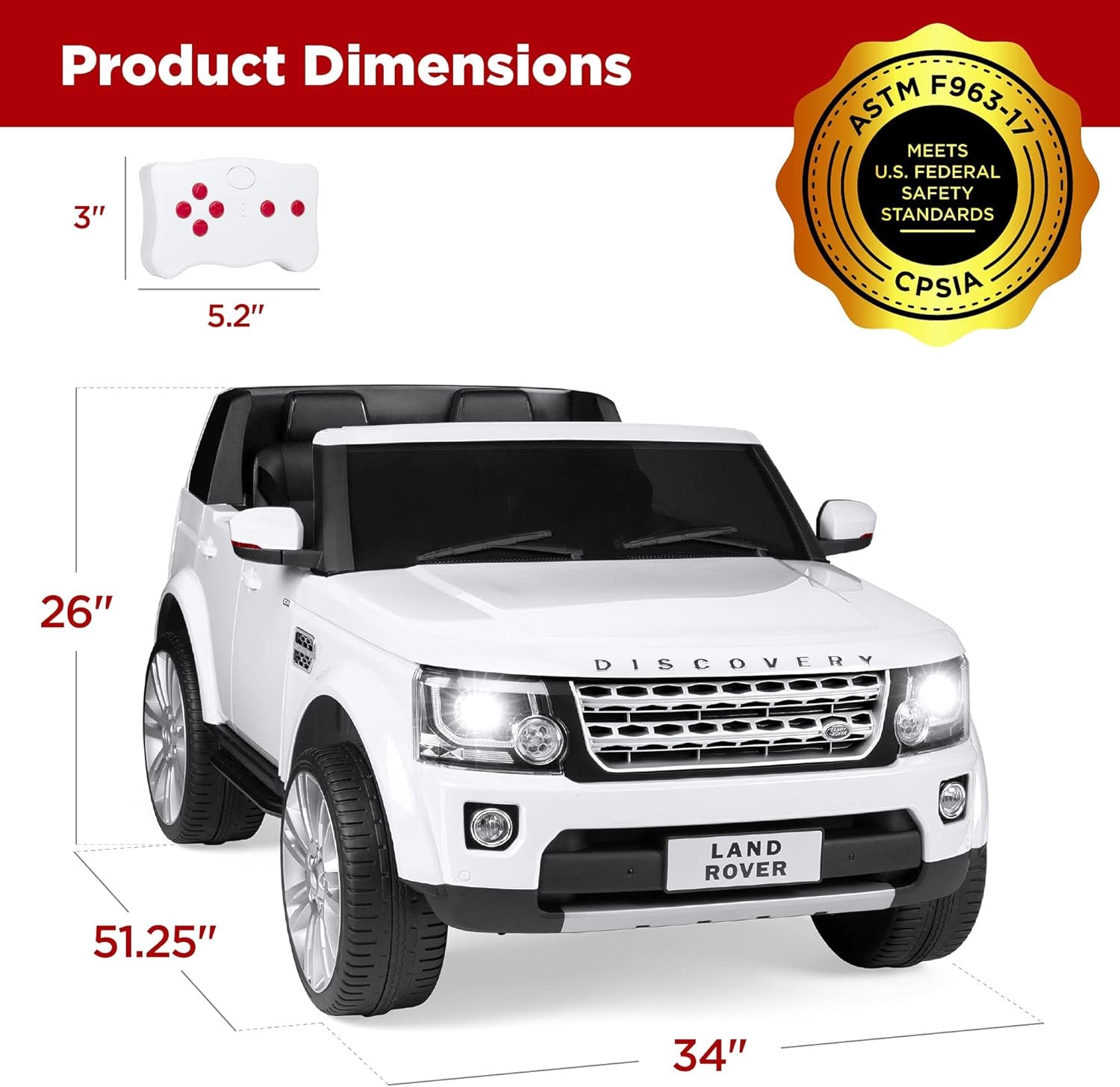 12V 3.7 MPH 2-Seater Licensed Land Rover Ride-On Car Toy with Parent Remote Control Trend Times 6