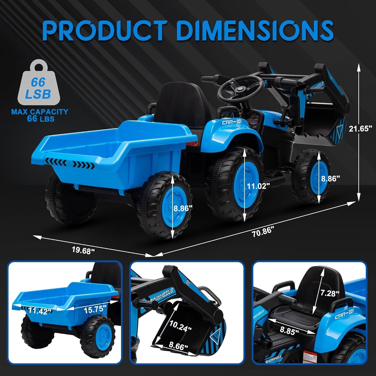 12V 3-in-1 Kids Electric Ride-On Excavator with Detachable Trailer Trend Times 10